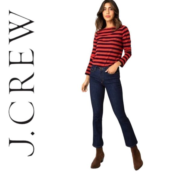 J. CREW SILKY WIDE STRIPE RED NAVY BLUE NAUTICAL BOATNECK BLOUSE 3/4 SLEEVES SMA - Picture 2 of 9